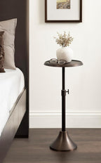Kate and Laurel Sanzo Traditional Adjustable-Height Pedestal Drink Table, 11 x 11 x 30, Bronze, Vintage Round Indoor Metal Cocktail Table with Hammered Tabletop for Use as Indoor Plant Stand