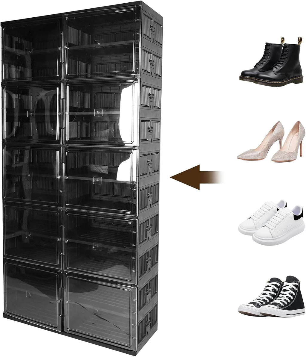 10 Tiers 40 Pairs Collapsible Shoe Rack Organizer with Doors Foldable Shoe Rack Organizer Cabinet for Closet Entryway Living Room