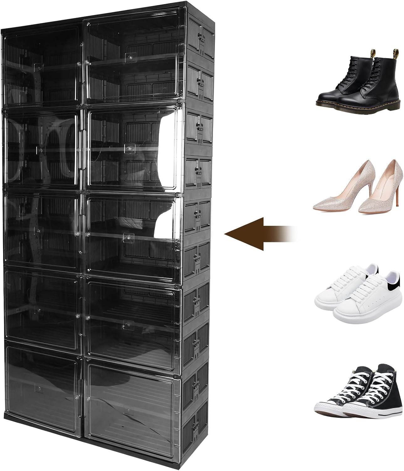 10 Tiers 40 Pairs Collapsible Shoe Rack Organizer with Doors Foldable Shoe Rack Organizer Cabinet for Closet Entryway Living Room