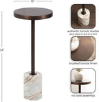 Kate and Laurel Hescott Vintage Metal Drink Table, 10 x 10 x 24, Bronze and Brown Marble, Glam Round Accent Table with Premium Toronto Marble Base and Metal Tabletop