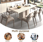 78.74" Rectangular Extendable Dining Room Table for 6 8 10, Modern Faux Travertine Farmhouse Wooden Kitchen Conference Expanding Table with Dual Columns Base, Long Large Expandable, White Oak