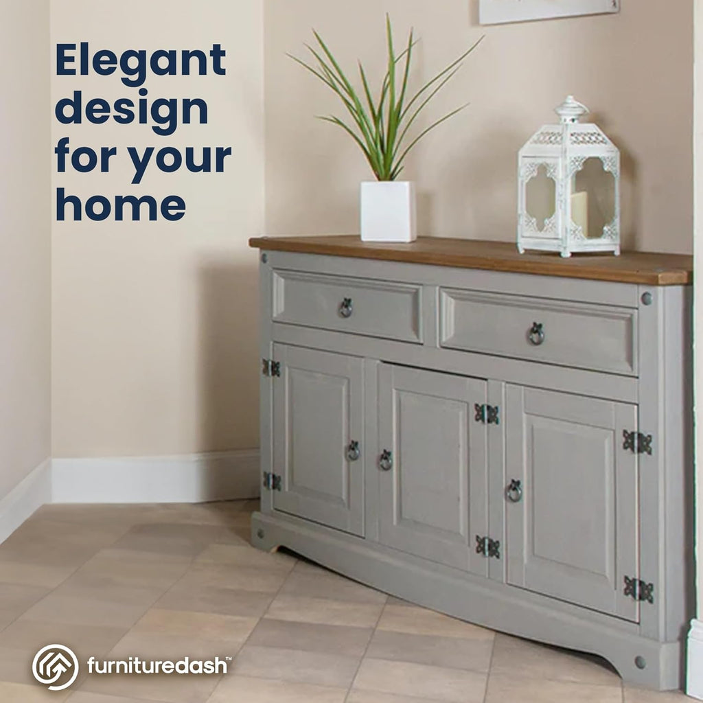 Furniture Dash Rustic Gray Console Cabinet – Solid Wood Buffet with 3 Drawers & Doors, 52" Wide Storage Unit for Dining Room, Bar, or Kitchen Decor