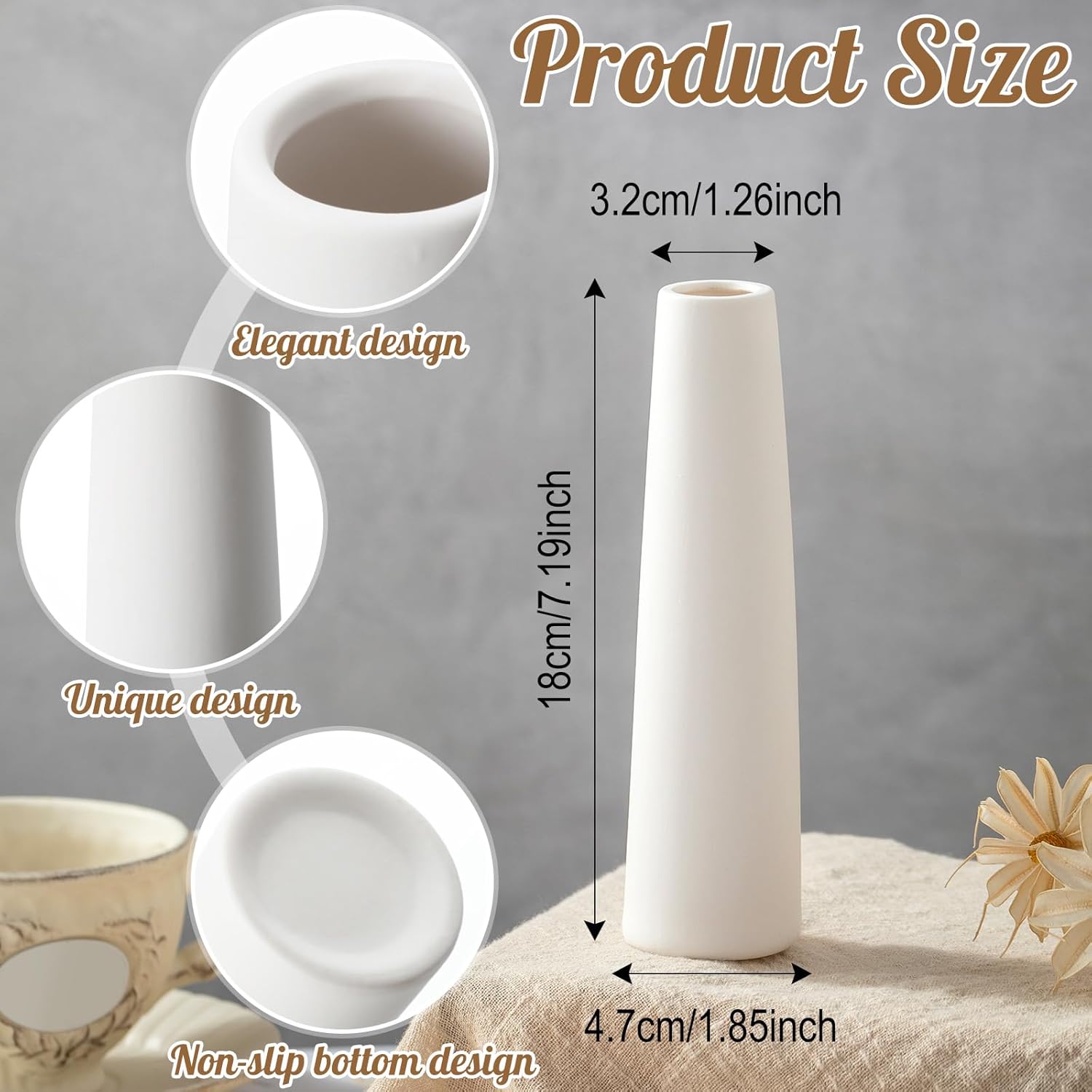 12 Pieces White Ceramic Vases for Home Decor 7.09 inch Tall Vases for Centerpieces Modern Floral for Wedding Party Event Home Office Decoration (Modern)