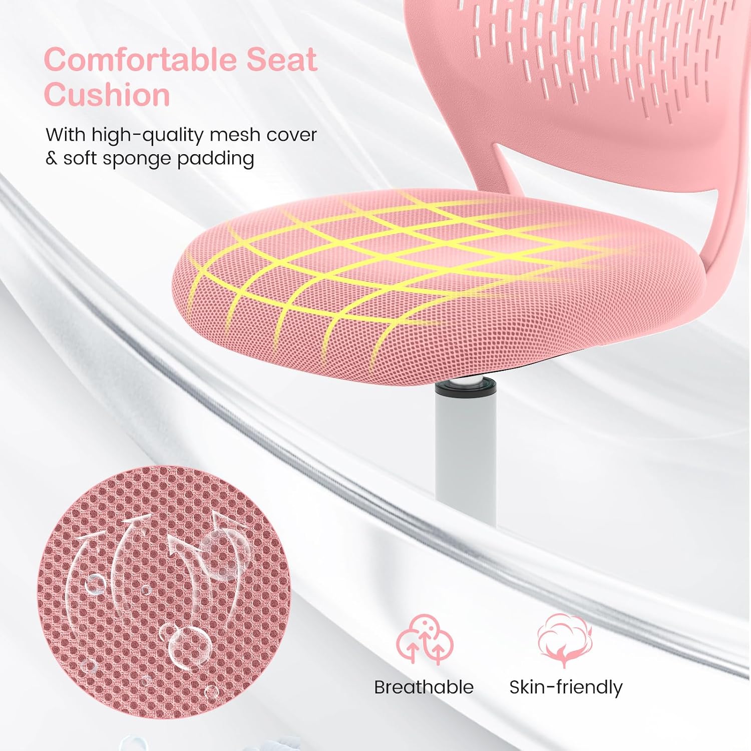 Giantex Kids Desk Chair, Adjustable Children Study Chair, Swivel Armless Mesh Task Office Chair, Computer Desk Chair with Adjustable Height & Lumbar Support, Pink