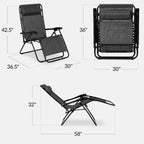 Best Choice Products Set of 2 Extra Wide Adjustable Steel Mesh Zero Gravity Lounge Chair Recliners w/Pillows and Cup Holder Trays - Gray