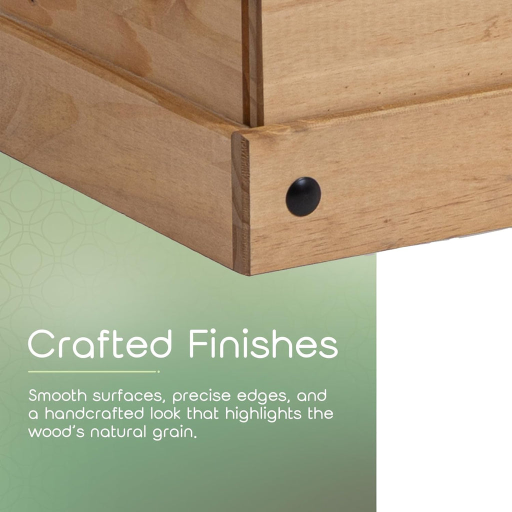 Corona Storage Chest with Lid – Natural Wood Trunk for Entryway, Bedroom, or Living Room – Safe-Stay Hinged Top for Easy Access