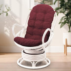 Java Lounge Swivel Rocking Chair with Dark Brown Cushion Natural Rattan Wicker Handmade, White Color