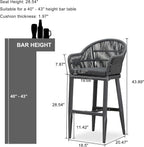 PURPLE LEAF Outdoor Bar Height Stools Set of 2 Patio Metal Modern Wicker Rattan Bar Chairs Woven Aluminum Barstools with Back and Cushions for Balcony Garden Indoor Kitchen Outside Gray
