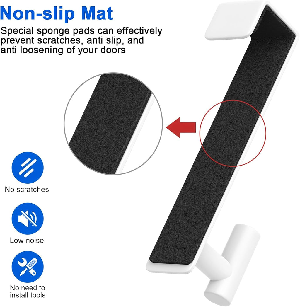 PMMASTO 2-Pack Over The Door Hooks - Rustproof Stainless Steel Door Hangers for 1-3/4 Inch Doors, Non-Marking and Tool-Free Easy Install (White, T Shape-Fits 1-3/4" Thick Door)