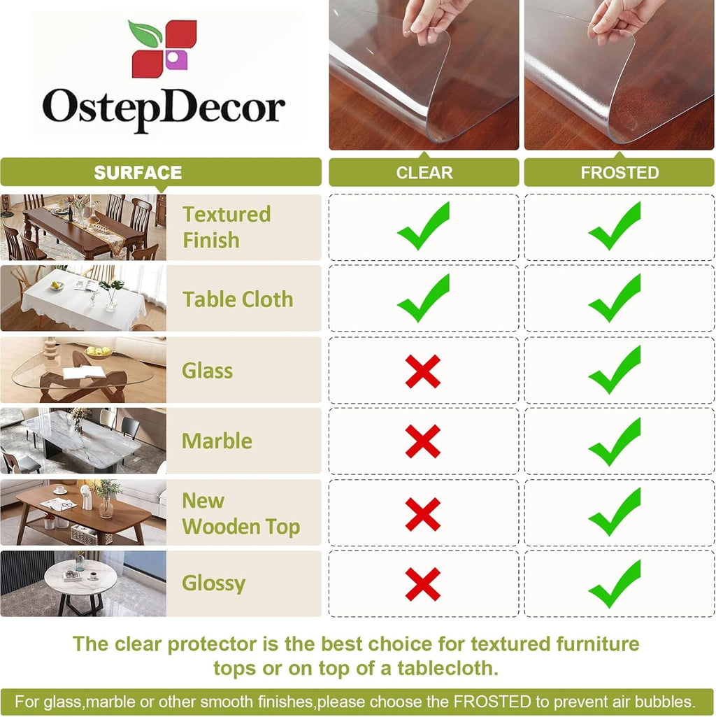 OstepDecor 24 x 48 Inch Clear Table Cover Protector, 2mm Thick Clear Plastic Table Cover, Waterproof Dining Table Protector, PVC Vinyl Desk Mat Pad for Coffee, Dining, Dresser & Nightstand Tops
