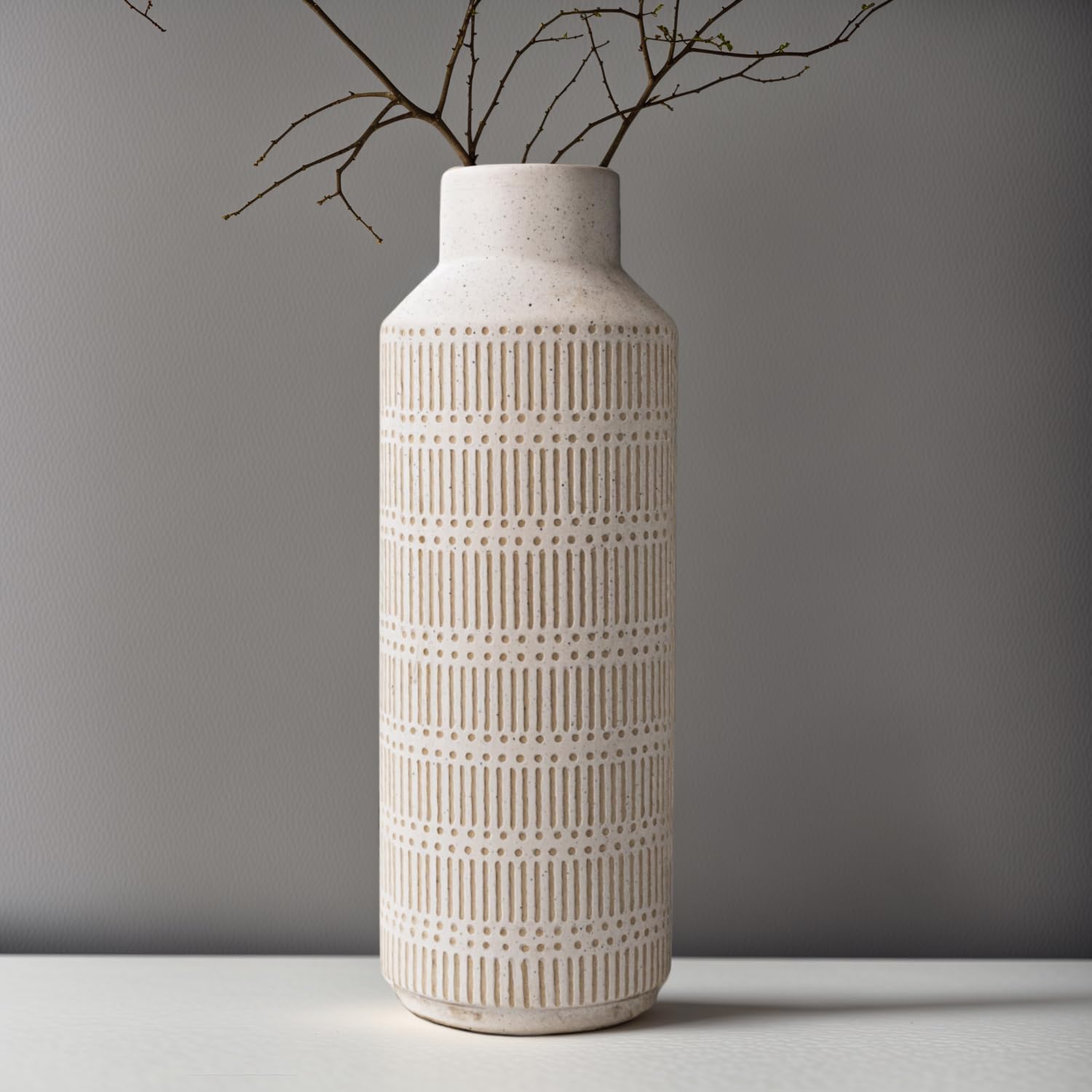 Farmhouse Large Ceramic Vase for Living Room Bedroom 15.75'' Flower Vase for Fake Plant Home Decor Office Table Shelf Fireplace Centerpieces Retro Vintage Classic Modern Rustic