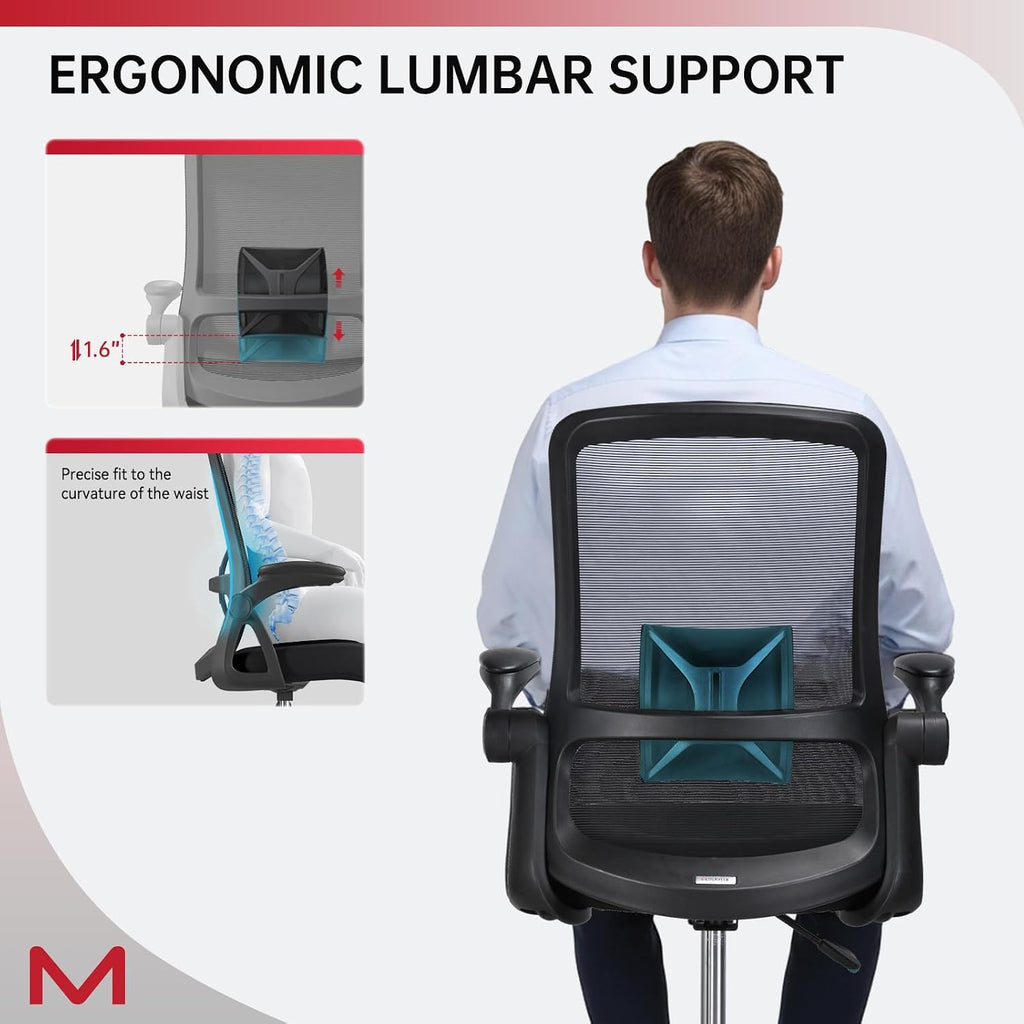 Drafting Chair, Tall Office Chair with Lumbar Support, High Office Chair with Flip up Armrests, Standing Desk Chair with Adjustable Footrest Ring, Breathable Mesh Back, Black