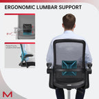 Drafting Chair, Tall Office Chair with Lumbar Support, High Office Chair with Flip up Armrests, Standing Desk Chair with Adjustable Footrest Ring, Breathable Mesh Back, Black