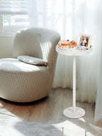 Shinoske Drink Table Set of 2,Small Round Side Table with White Marble Base,Modern Martini Pedestal Side Table for Small Spaces,Living Room,Bedroom,Balcony