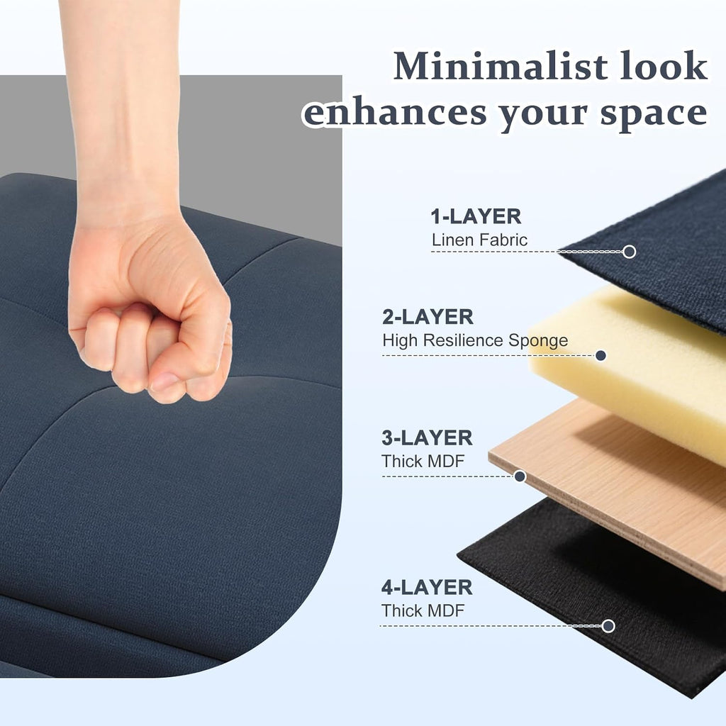 kinbor Waiting Room Chairs - Fabric Office Guest Chair, 3 Seats Upholstered Reception Bench Seating, Lobby Furniture for Salon and Shop, End of Bed Bench for Bedroom, Living Room, Hallway, Navy Blue