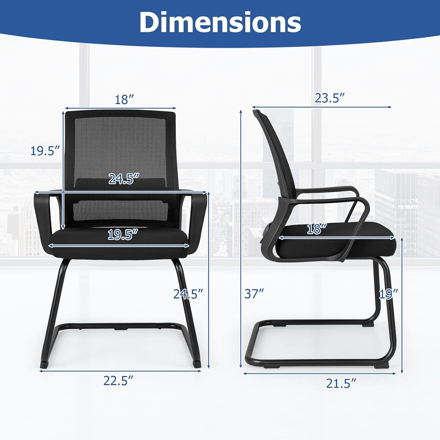 Tangkula Office Guest Chair Set of 12, Reception Chairs Conference Room Chairs with Adjustable Lumbar Support & Sled Base, Modern Mid Back Mesh Desk Chair no Wheels