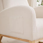 27.2" W Sherpa Glider Chair for Nursery – High Back Rocking Accent Armchair with Side Pockets & Rubber Wood Legs – Ivory Comfort Chair for Living Room, Bedroom
