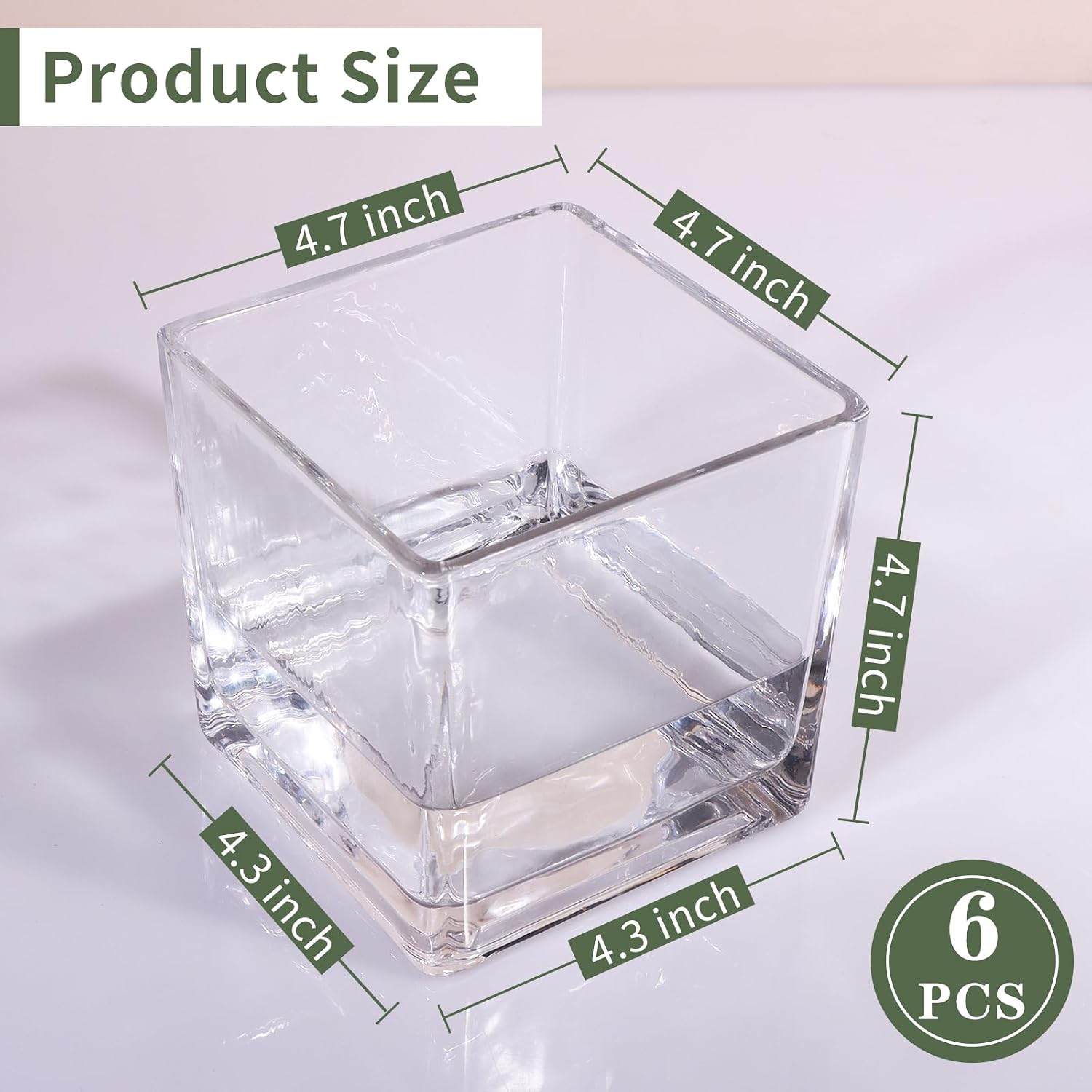 PINIWON 6 Pack Square Glass Vases 5 x 5 x 5 Inch, Clear Cube Flower Vases for Centerpieces, Candle Holders for Wedding Party Home Decor