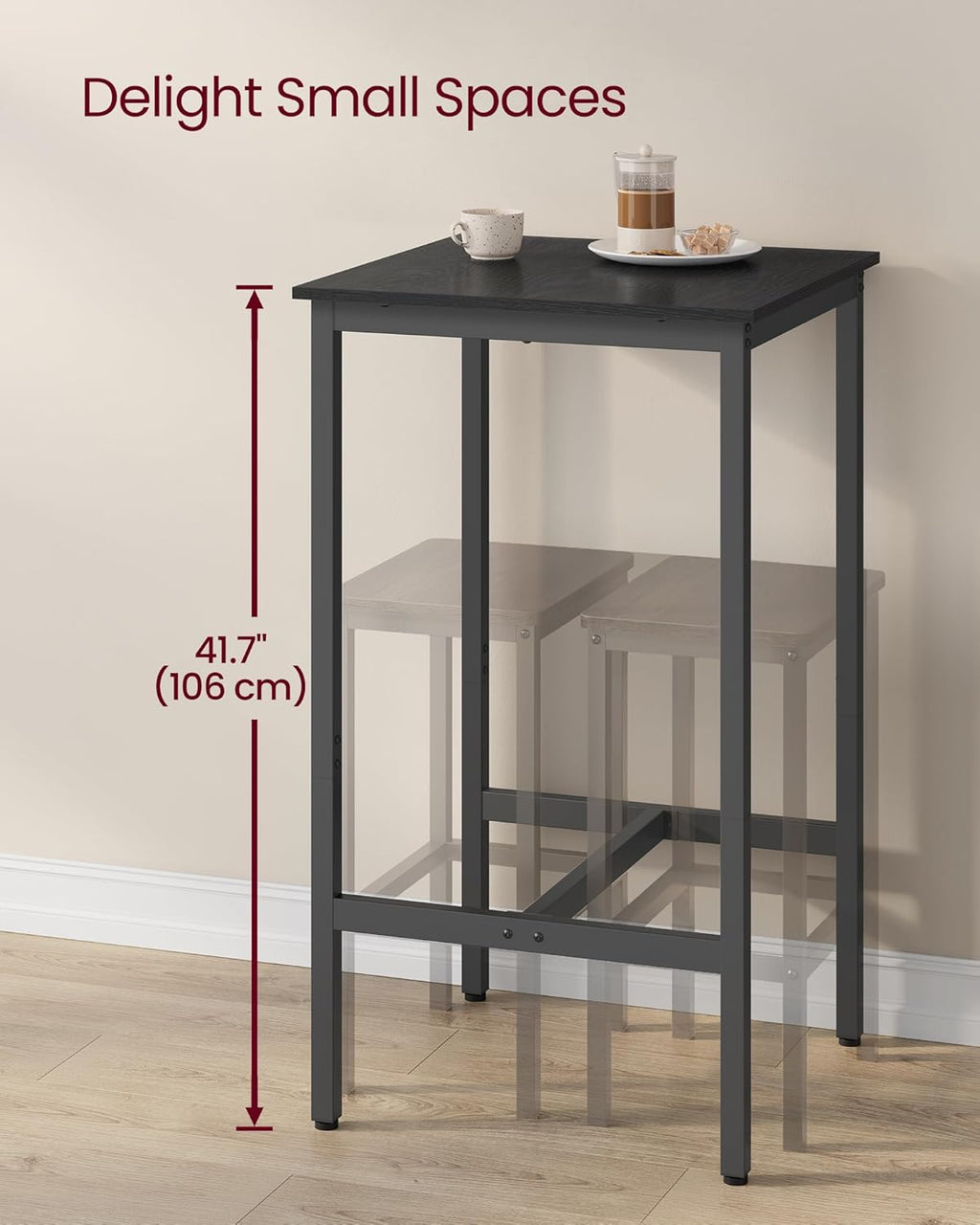 VASAGLE Bar Table, Kitchen Dining Table, High Top Pub Table, Bar Height Cocktail Table for Living Room Party, Sturdy Metal, 23.6 x 23.6 x 41.7 Inches for Narrow Spaces, Ebony Black and Ink Black