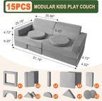 Kids Play Couch 15PCS, Modular Foam Sofa, Convertible Kids Play Set | Kids Play Couch 15PCS, Convertible Kids Furniture, Ideal for Playroom, Reading, Playing and Relaxing