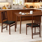POWERSTONE Folding Dining Chairs Set of 2, Space Saving Foldable Kitchen Chairs with Padded Seat, Slatted Backrest, Solid Wood Frame, No Assembly for Dining Room Apartment Small Spaces