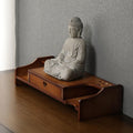 Small Altar Table Solid Wood, Pooja Meditation Table with Drawer, Buddhist Altar Shelf for Puja, Beautiful Design, Easy to Install(Brown)