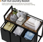 SwaaVee Laundry Sorter, Laundry Hamper 3 Section, 3×11.4Gal, Metal Frame Rolling Laundry Basket with Wooden Top Shelf, Pull out and Removable Laundry Bags, 3 Bags-Black