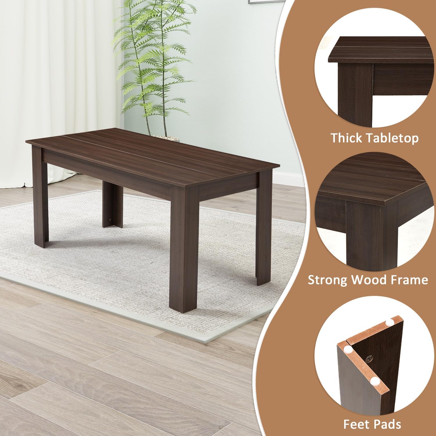 AVAWING Wooden Kitchen Table for 4, Dining Table for 6-8 People, Large Farmhouse Rectangular Tables, Wood Desk with L Shaped Legs, Home Furniture Kitchen & Dining Room Table, Brown/Black