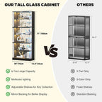 VersionTECH. Display Cabinet with Glass Doors, 6-Tier 71'' Tall Curio Cabinet with RGB Lights for Collectibles, Display Case with Adjustable Glass Shelves, Human Body Sensor, Mirror Backing, Black