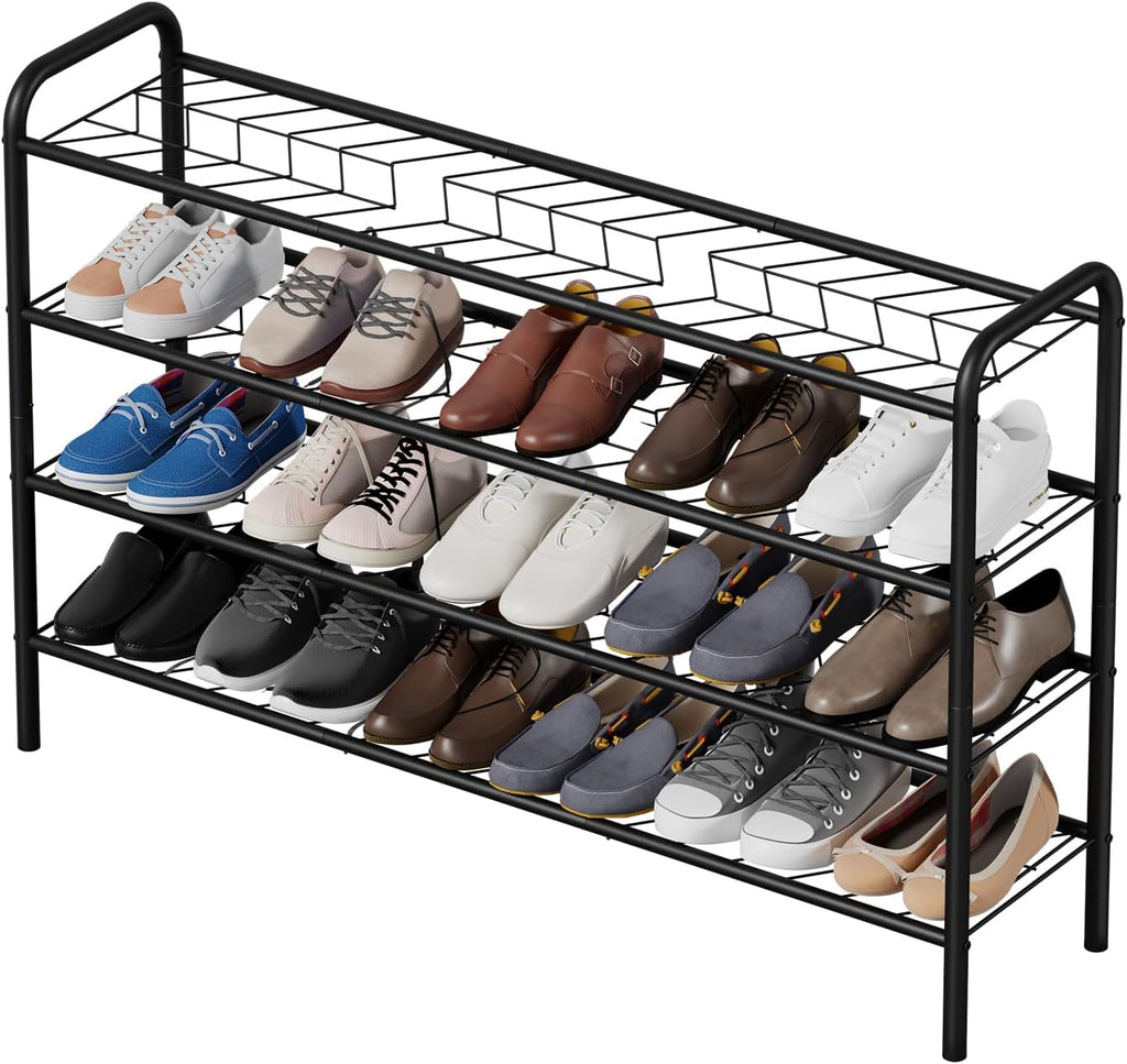 Shoe Rack,Long Shoe Organizer for Closet,Wide Shoe Storage for Entryway,4 Tier Sturdy Metal Free Standing Shoe Shelf