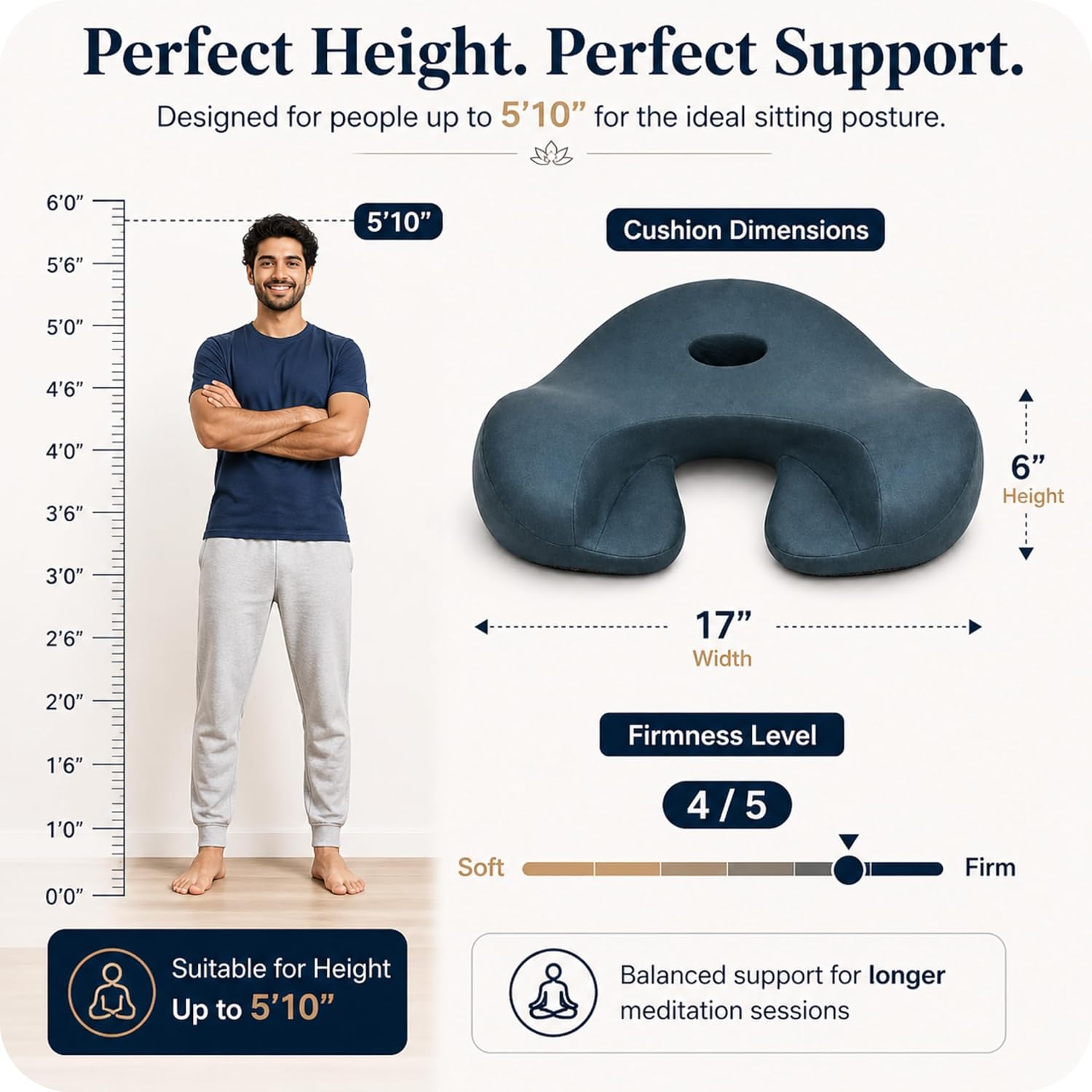 AetherForm Orthopedic Meditation Cushion – Three-Point Ergonomic Floor Seat with Tailbone Relief & Contoured Support for Mindful Sitting, Yoga, and Relaxation (Black, Large)