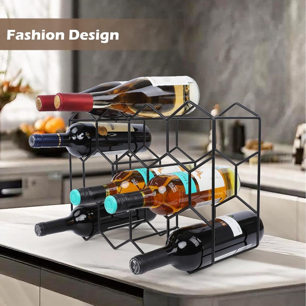Black Countertop Wine Rack 14 Bottles, Geometric Stainless Steel Wine Bottle Holder,3 Tier Wine Racks for Cabinet Pantry Bar Table No Assembly Required