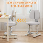 Costzon Kids Chair, Study Desk Chair with Ergonomic Double Backrest, Adjustable Seat Height & Depth, and Rotatable Footrest, Armless Kids Office Chair for Girls & Boys Aged 4-12 Years Old (Gray)