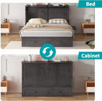 BALUS Queen Murphy Bed with Tri-fold Mattress, USB Charging Station, Murphy Cabinet Bed with Storage Drawer, Space-Saving Hidden Cabinet Chest Beds for Guest Room Living Room, Dark Grey