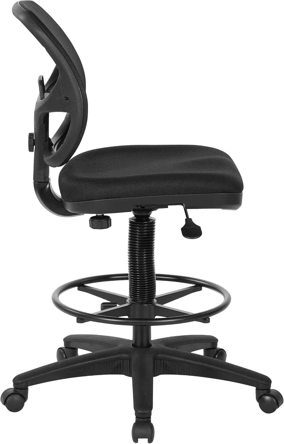 Office Star DC Series Deluxe Breathable Mesh Back Ergonomic Drafting Chair with Lumbar Support and Adjustable Footring, Black Fabric