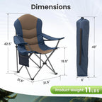 2 Pack Folding Camping Chairs for Adults - High Back Padded Outdoor Lawn Chairs with Lumbar Support & Cup Holder, 400lbs Heavy Duty Portable Camping Chairs Set (Blue & Brown, 2 PCS)