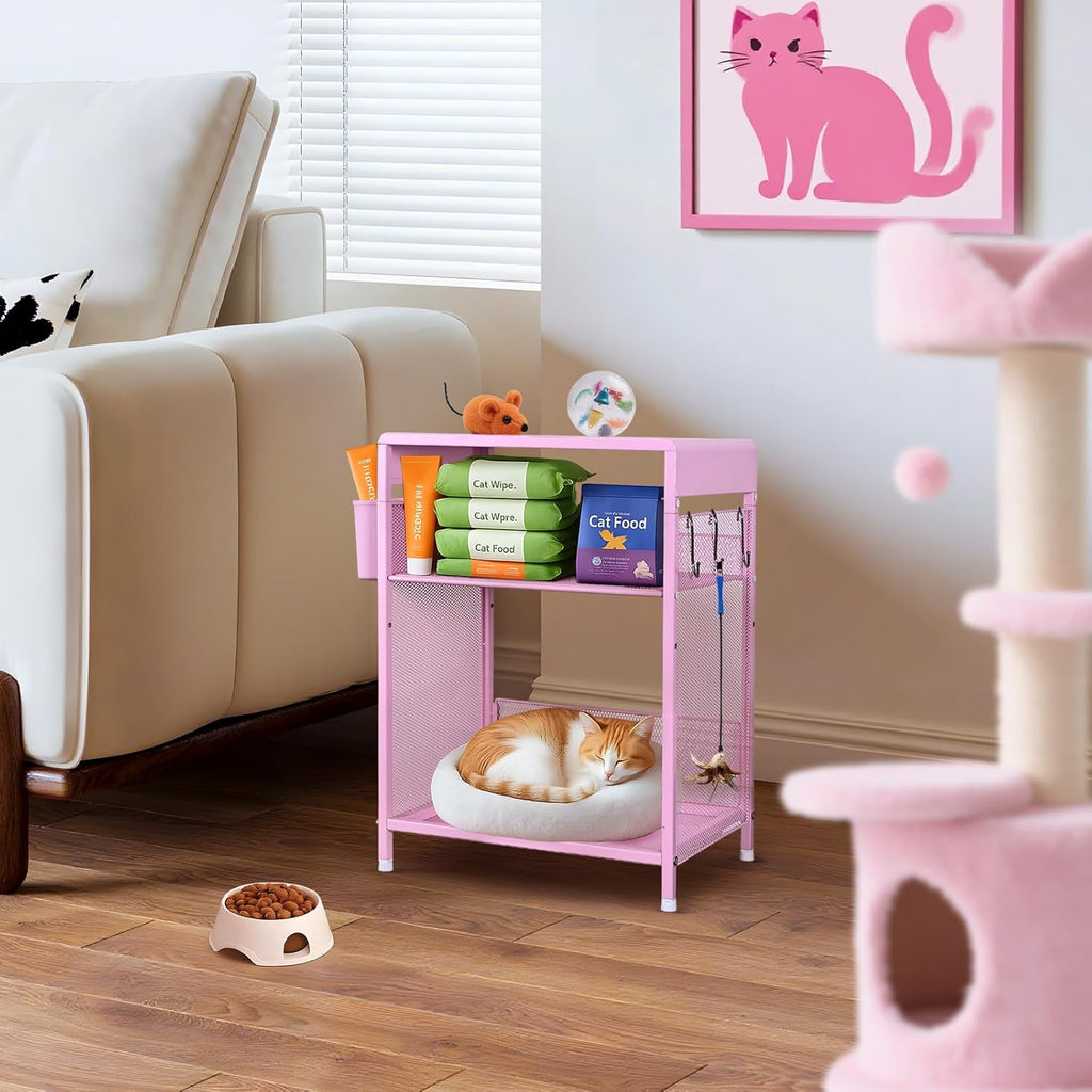 Pink Small Nightstand, Kids Nightstand for Bedroom, End Table with Hooks and Holder, Toddler Bedside Table for Girls, Desk Organizer for Office, Dorm (Pink)