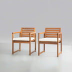 VICTORY RELAX Wooden Armchair Set 2 for Patio & Outdoor with Cushions - Natural Acacia Wood - Modern Design, Comfortable Reading & Relaxing Chairs, Also Great as Accent Chairs - 22x24x30 Inches