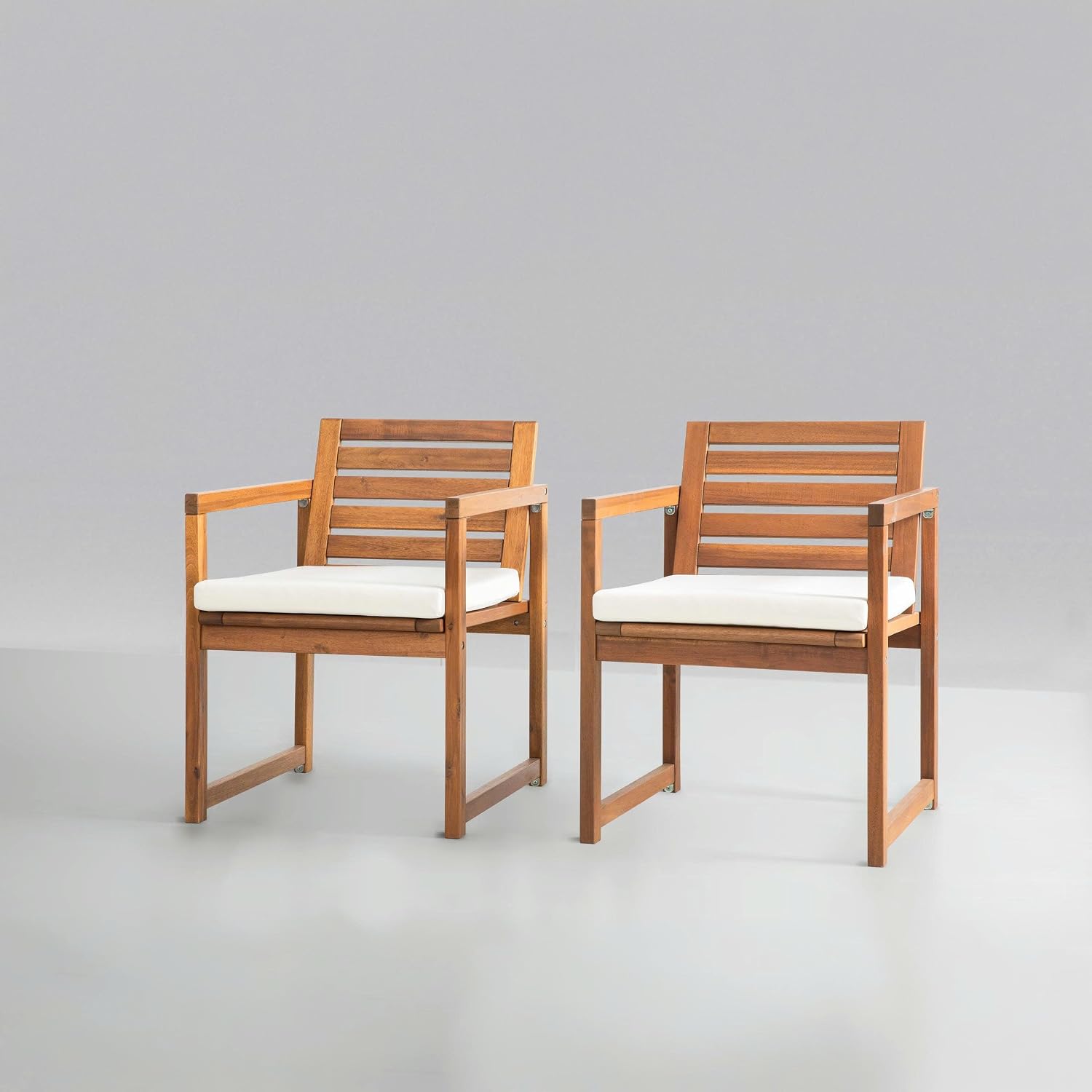 VICTORY RELAX Wooden Armchair Set 2 for Patio & Outdoor with Cushions - Natural Acacia Wood - Modern Design, Comfortable Reading & Relaxing Chairs, Also Great as Accent Chairs - 22x24x30 Inches