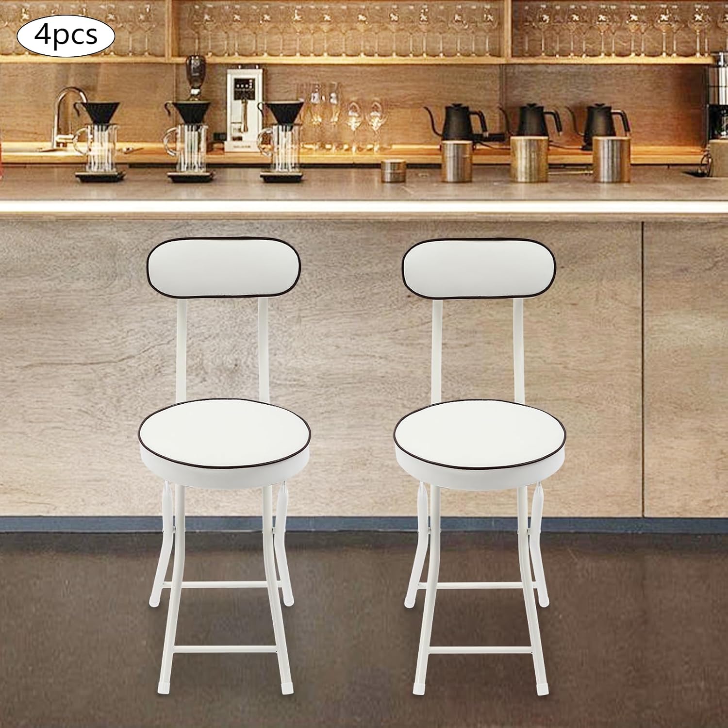 4 Pcs Folding Stool with Backrest Portable Cushioned Padded Folding Stool Foldable Bar Chair for Cafe Restaurant Bar Outdoor Camping Kitchen