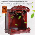 Wall Mounted Shrine Buddhist Altar, Solid Wood Meditation Altar Table, Buddha Cabinet, Personal Shrine Stand with Retractable Pull Plate, for Bedroom, Office(Red,42cm/16.5in)
