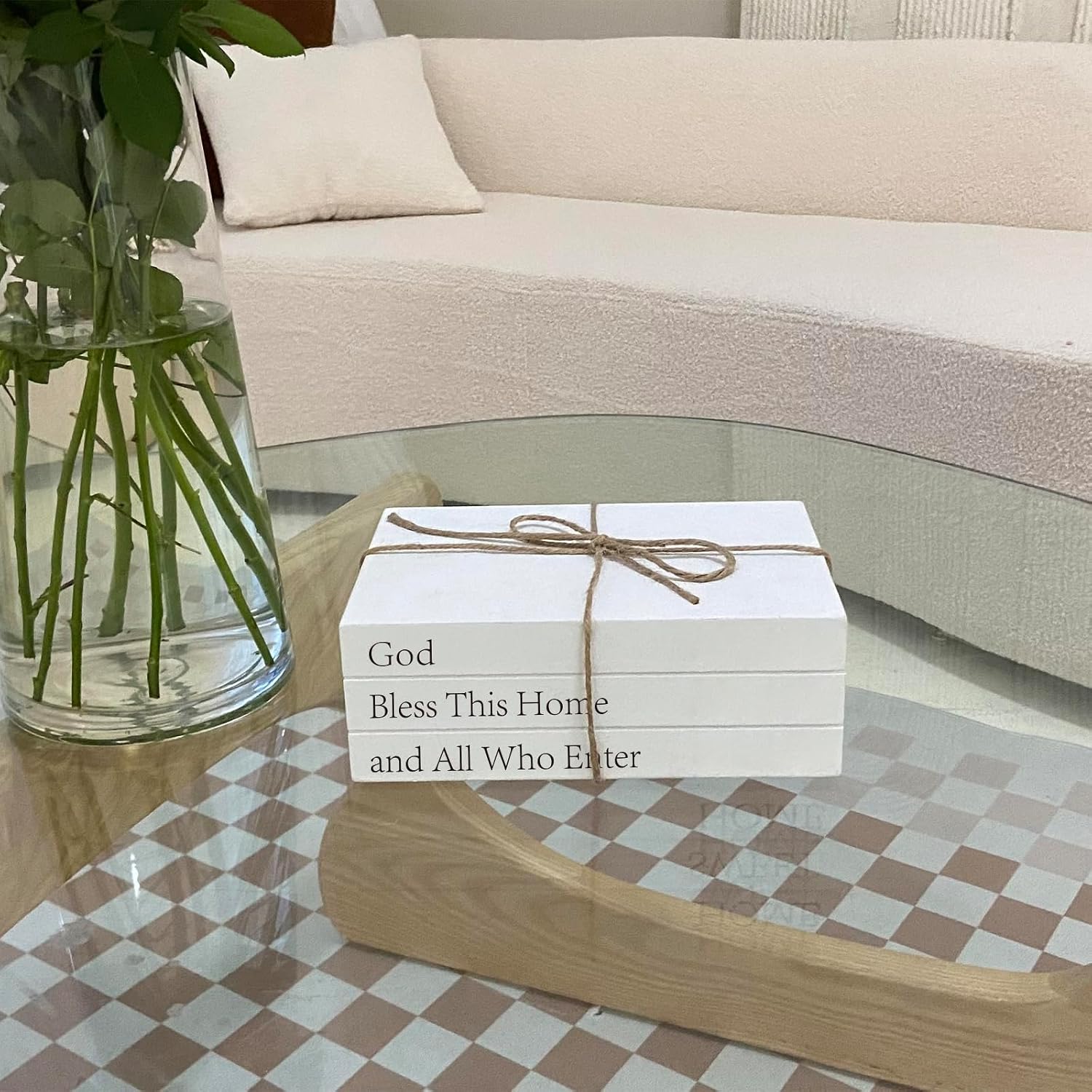 Decorative Books for Home Decor, White Faux Books for Decoration, Rustic Farmhouse Stacked Display Books (God Bless This Home and All Who Enter)