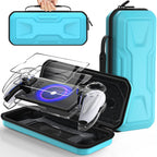 FYOUNG 3 in 1 Accessories Bundle for Playstation Portal, Carrying Case & Hard PC Clear Cover with Tempered Screen Protector, Protective Case & Shell Travel Handbag for PS5 Portal (Light Blue)