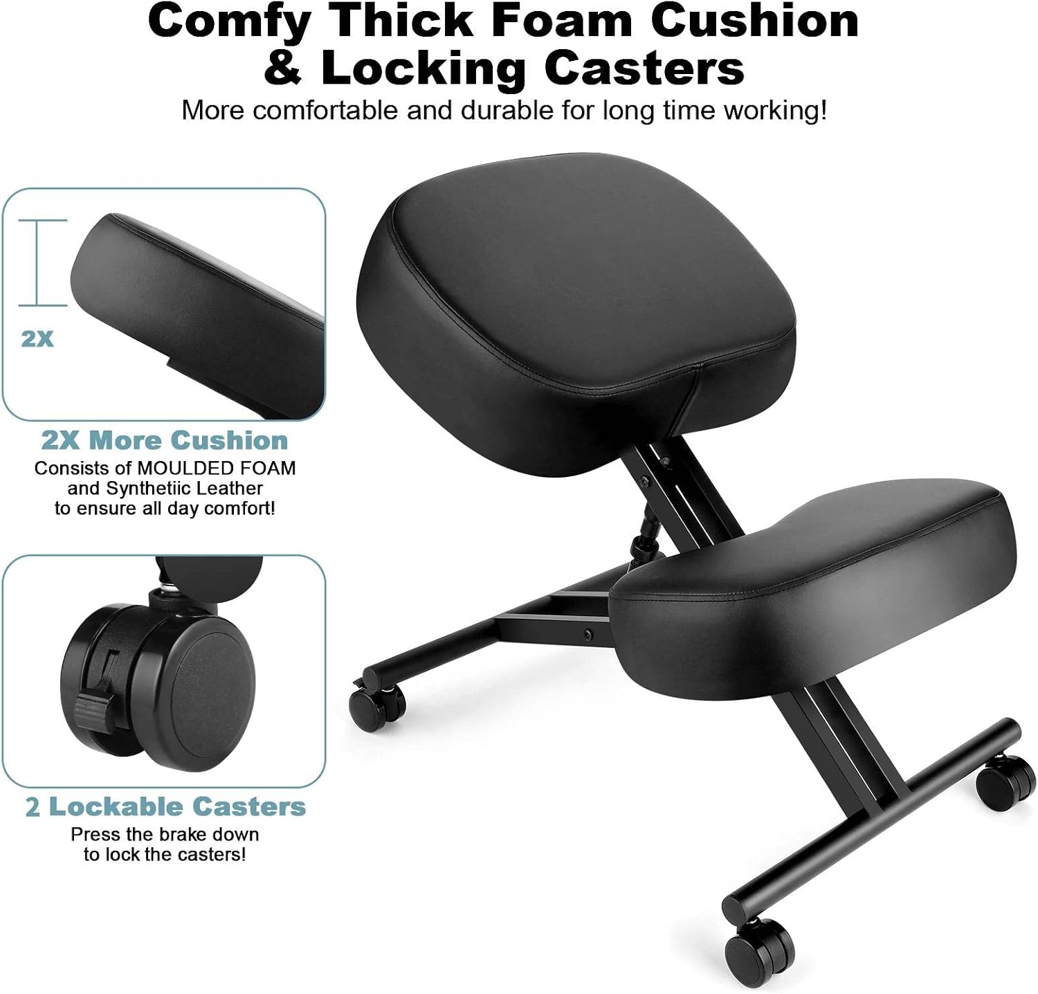 Kneeling Chair Ergonomic for Office, Height Adjustable Stool with Thick Foam Cushions for Home and Office to Improve Posture