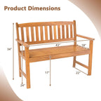 COSTWAY Wooden Bench Outdoor, Sturdy Outdoor Acacia Wood Bench for Garden, Park & Porch, 43”L x 22”W x 34”H, Teak