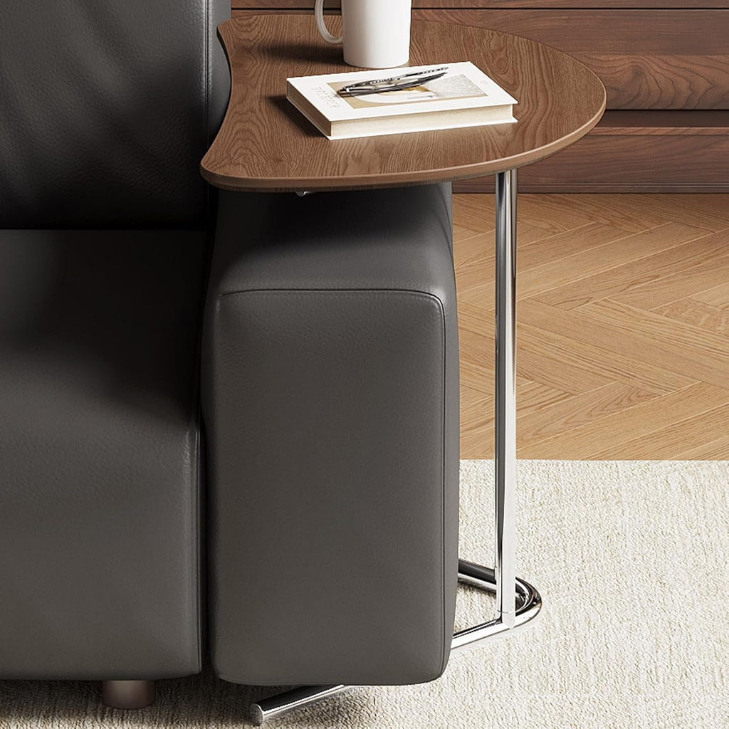 C Shape End Table, Metal Frame TV Tray Desk, Half Round Overbed Laptop Computer Side Table for Sofa, Bed and Other Small Spaces