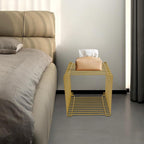 Square Geometry Retro Side Table Linear Metal End Table, Multi-Purpose Accent Table, Wire Cube Storage Rack for Living Room, Bedroom (Gold)