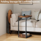 Elbourn Folding Side Table End Couch Tables,Metal Frame C-Shaped TV Stand for Sofa Living Bedroom Bedside Coffee Small Spaces(Vintage Wood Color)