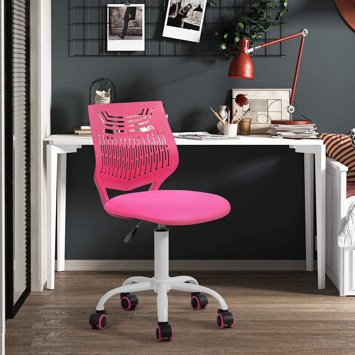 COZYCASA Task Chair for Teens Boys Girls 360 Slip Wheels Breathable Fabric Soft Pad Swivel Seat Ergonomics Backrest, Height Adjustable Liftup 29.5"-34.3" (Pink)