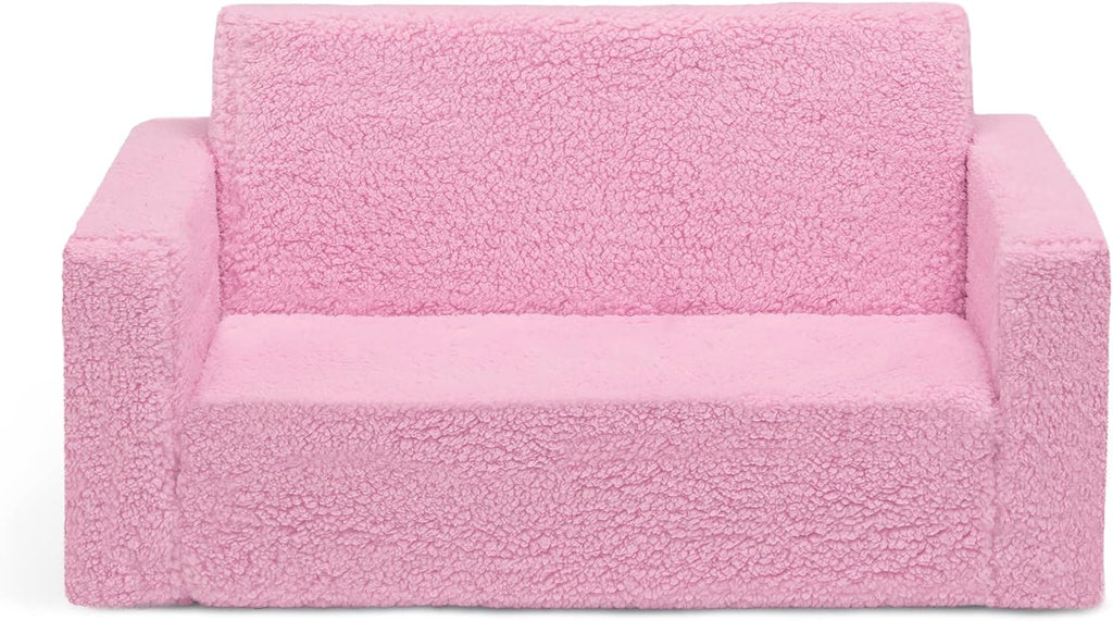 Delta Children Cozee Flip-Out Sherpa 2-in-1 Convertible Sofa to Lounger for Kids, Pink